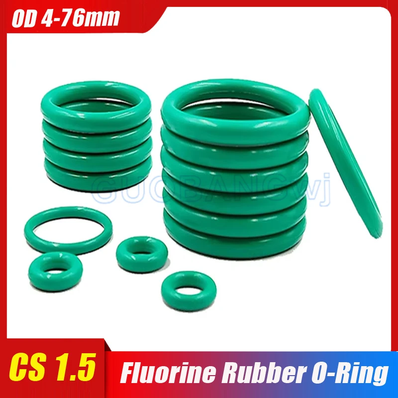 

FKM Green Fluorine Rubber O-Ring CS 1.5mm OD 4mm-76mm Thickness O-Rings Sealing Gasket Oil Resistant Acid & Alkali Resistant
