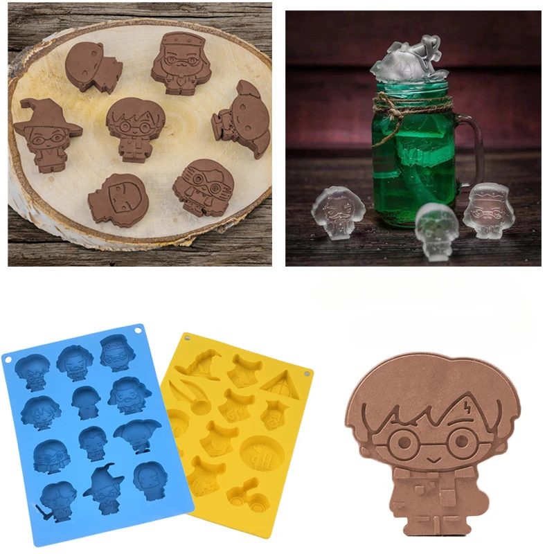 Harriese Dessert Mold Magician Boy Potter Cartoon Chocolate Ice Cube Shaping Mold Magic Hat Badge Silicone Cake Cookie Mold Gift