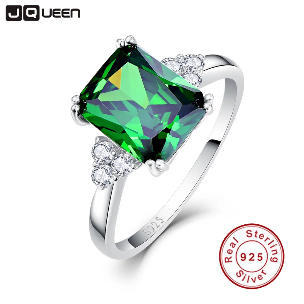 JQUEEN 5.3ct Nano Russian Emerald Ring 925 Solid Sterling Silver Set High Quality Best Brand Jewelry For Women