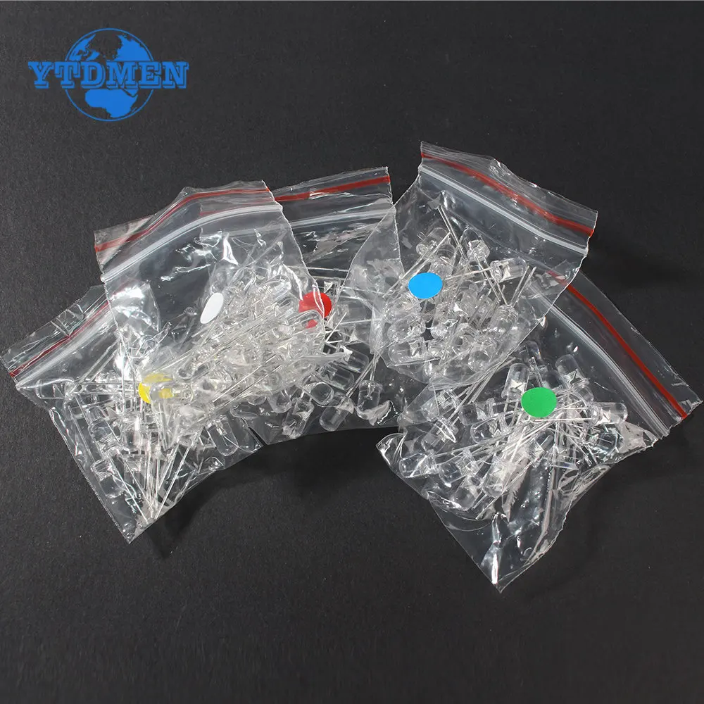 100PCS Super Bright Light Emitting 5MM LED Diodes DIY Electronic Kit, 5MM Transparent LEDs Kit, F5 Red Yellow Blue Green White