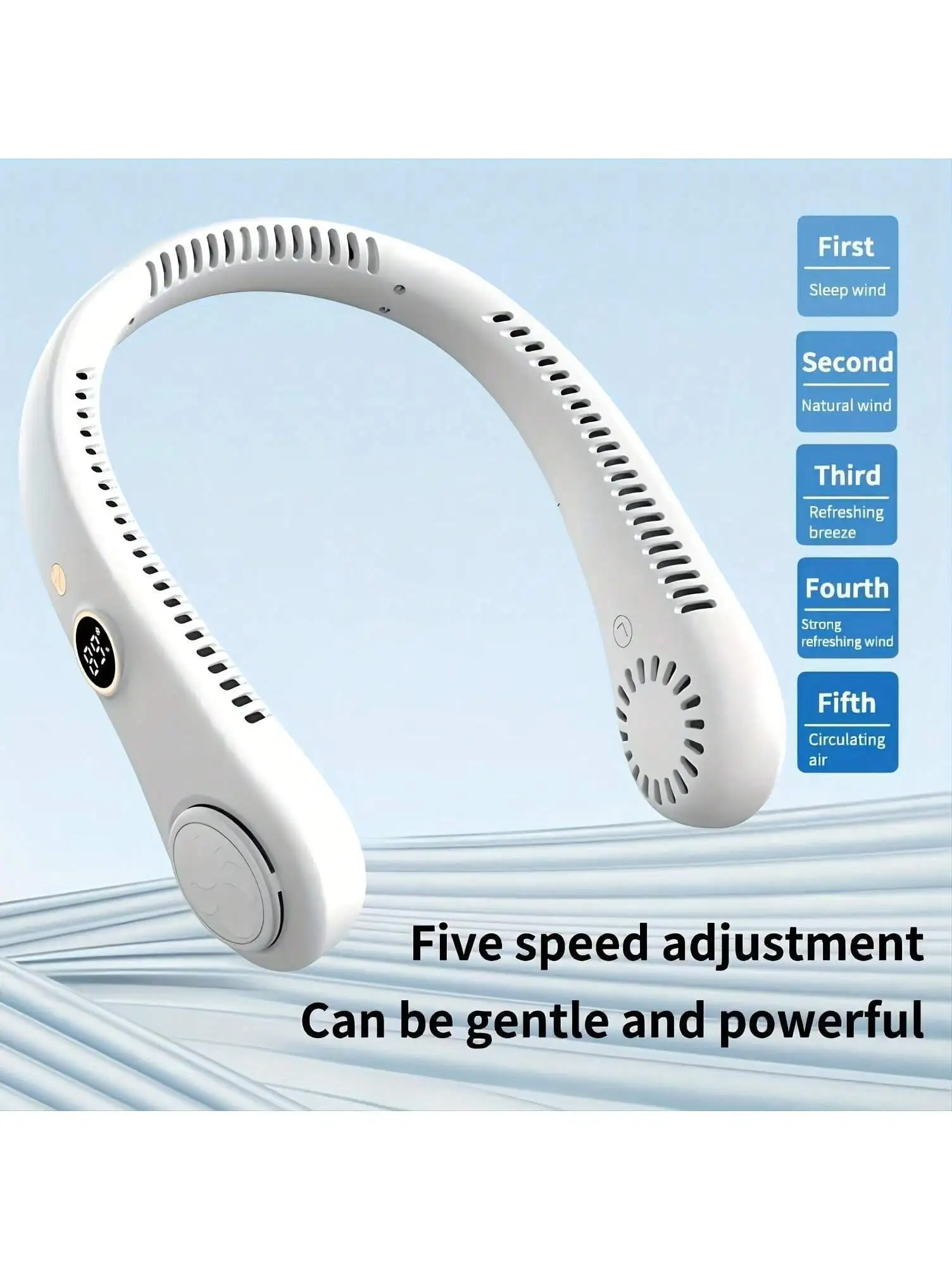 Portable Bladeless Neck Fan - ° Cooling Wearable Personal Fan For Travel And Outdoor Sports - Digital Display, Rechargeable, US