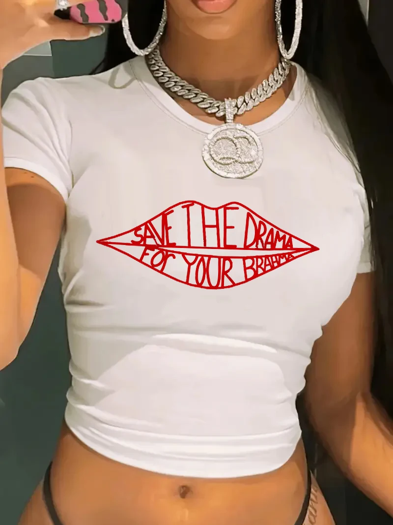 Cropped Friends TV-Show Save the Drama for Your Mama Print T-Shirt Y2K Kurzarm Crop Top Frühling Sommer Damenbekleidung