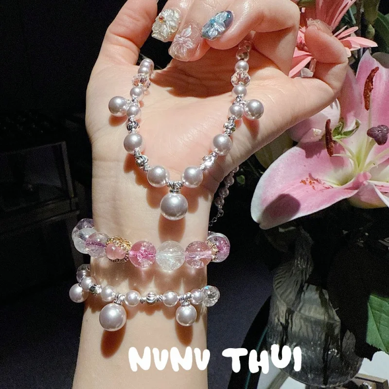 

Розовый жемчужный жемчужный порошок, измельченный лед, натуральный порошок, браслет с кристаллами тыквы, русалка, принцесса, капля воды, жемчужное ожерелье Манта