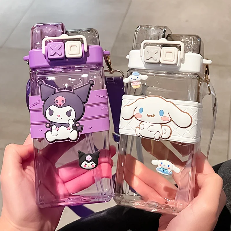 

Kawaii Sanrio Mug 520ML Cinnamoroll Kuromi Anime Water Bottle Pochacco Melody Water Cup with DIY 3D Stickers Kids Girl Gifts