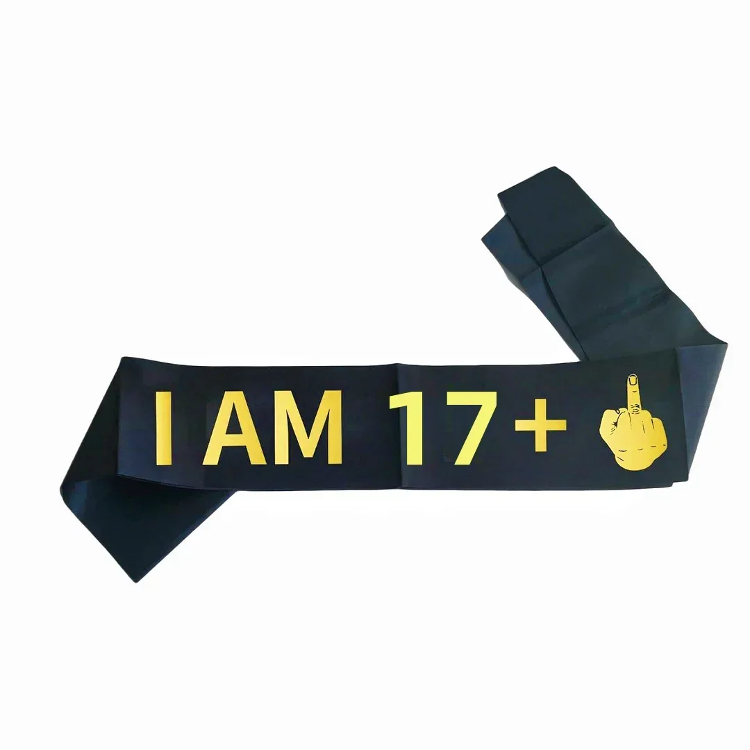 �I AM?+1“-Schärpe, lustige Geburtstagsschärpe für Männer und Frauen, Geburtstagsgeschenke, Partydekorationen, schwarze Schärpe mit goldglitzerndem Schriftzug – Detail 3