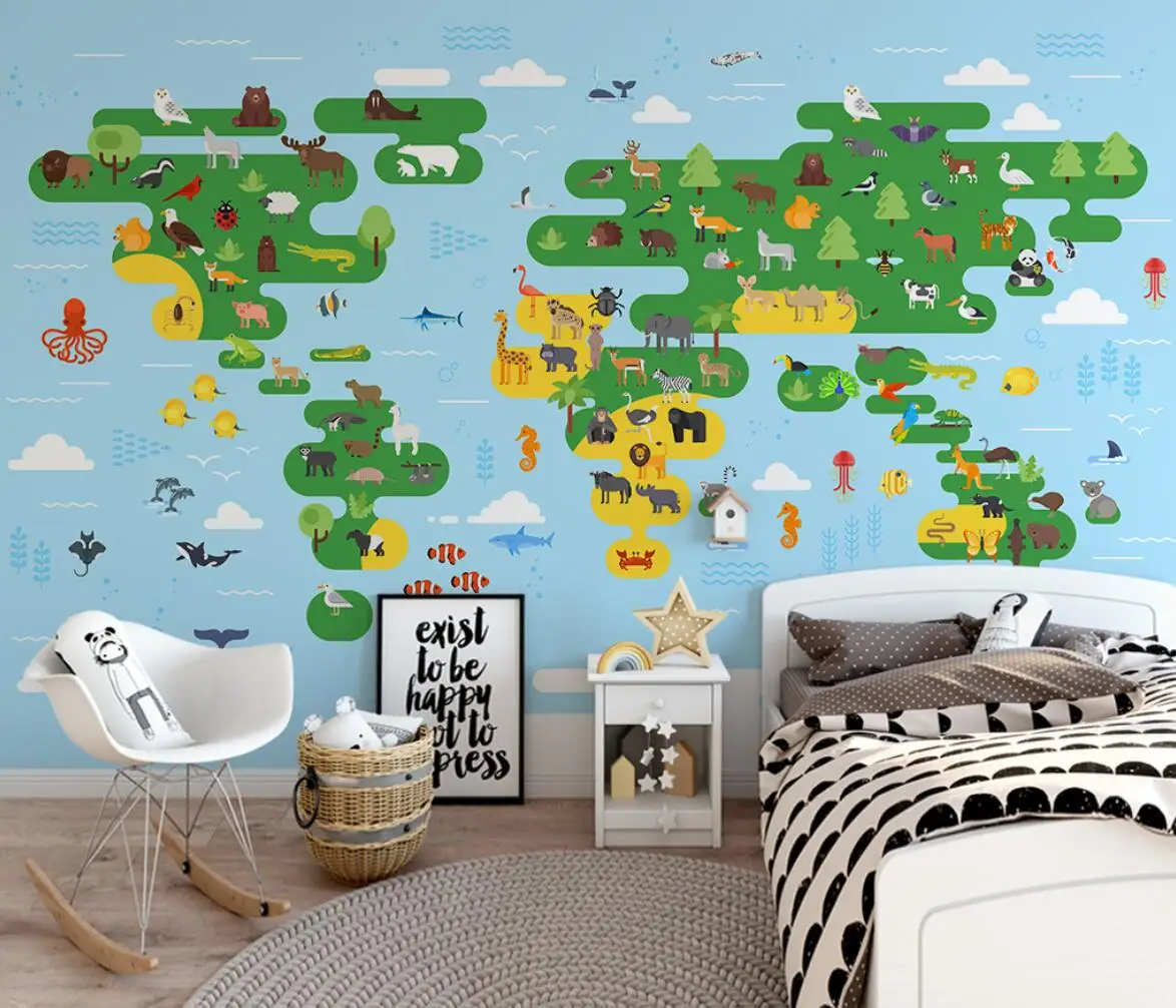 Nordic Modern Custom Cartoon Animal World Photo Mural Wallpaper Children's Bedroom Wall Painting for Living Room
