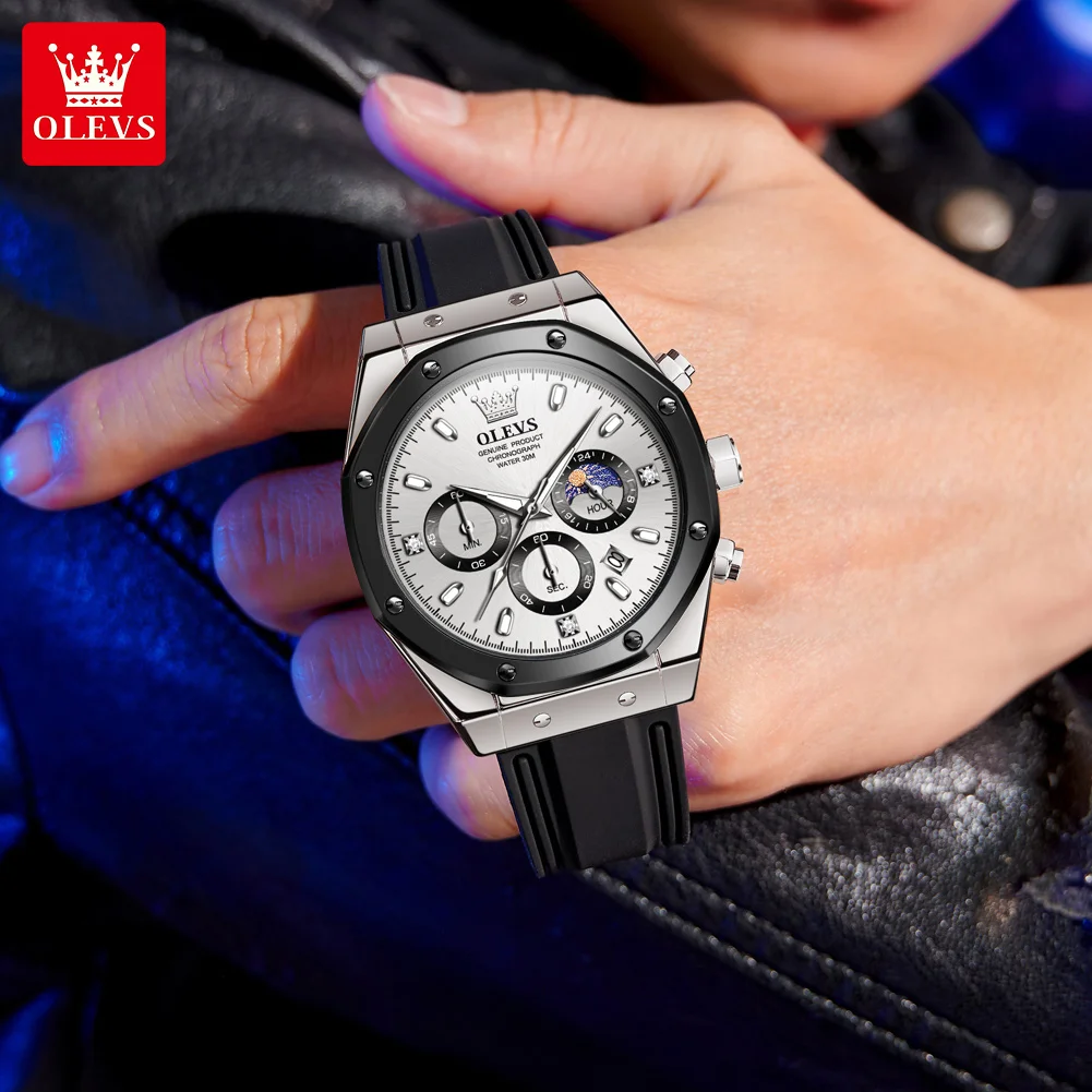  OLEVS 9911 Men\'s Watch Brand Waterproof Luminous Quartz Watch for Men Three Small Dial Sport Wristwatch Chronograph Date Reloj