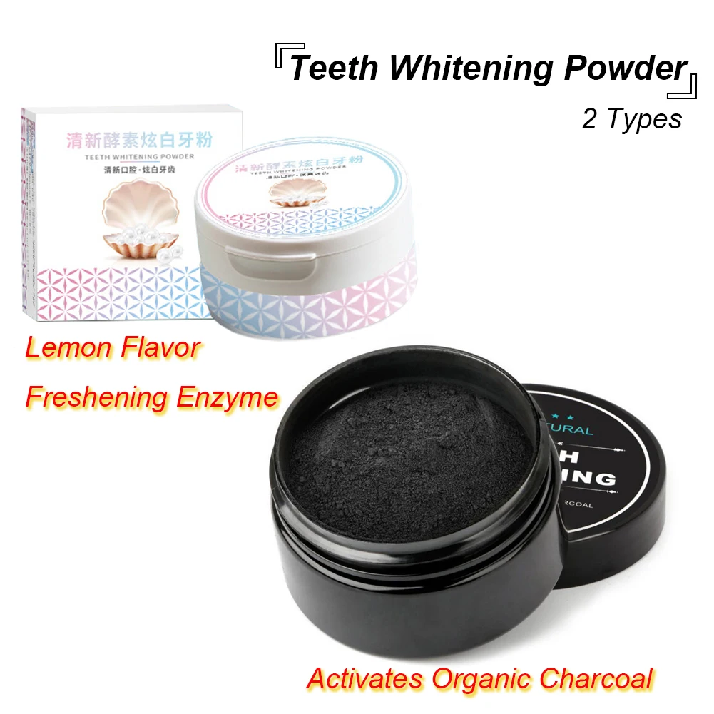 2Pcs Teeth Whitening Powder 30g Natural Activated Charcoal + 50g Lemon Flavor Plant Enzyme Dental Oral Care Tooth Stain Removal