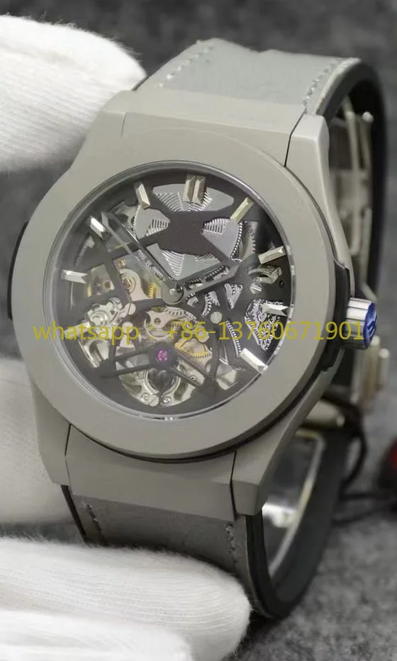 Luxury New Men Automatic Mechanical Watch Stainless Steel Black Blue Sapphire Glass Back Leather Rose Gold 42mm