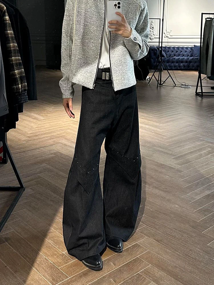 

WCFCX STUDIO American Retro Washed Rivet Design Niche Jeans 2025 New Fashion Streetwear Straight Pants Y2k Wide-Leg Trousers