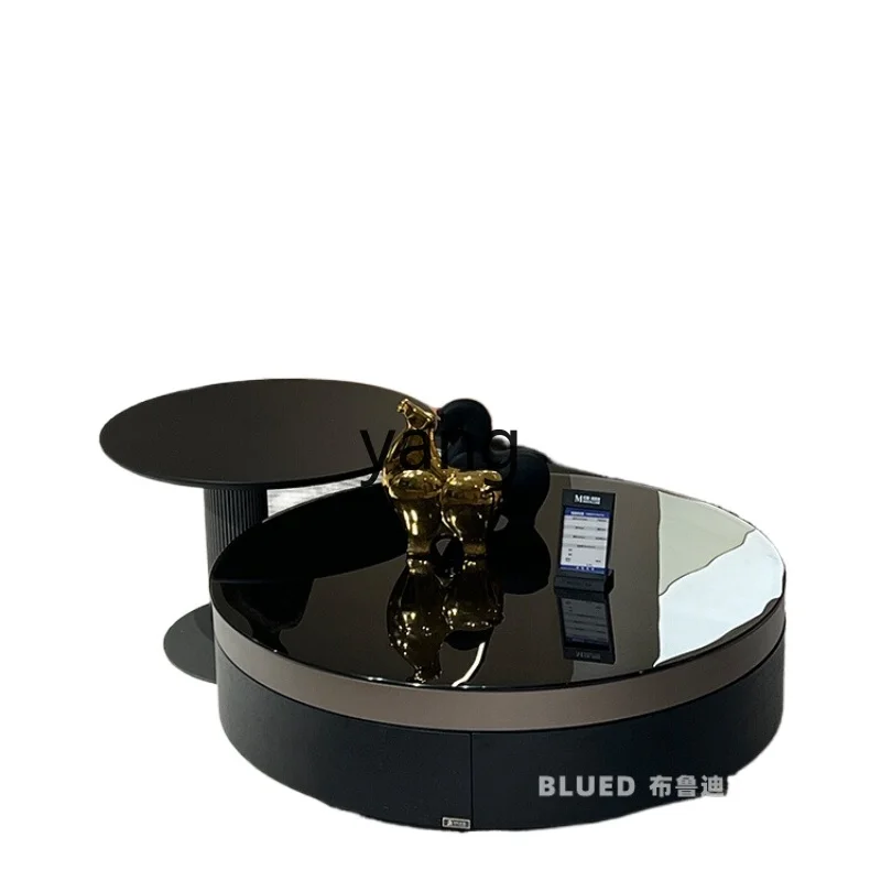 

YJQ Black Coffee Table Round Tempered Glass Living Room Modern Simple Minimalist Large and Small Round Combination