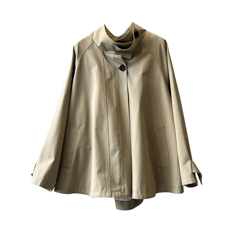 WHTREND معطف واق من المطر على الطراز الكوري للنساء، خريف جديد متخصص فضفاض متوسط الطول كيب سترة واقية معطف WH1819 #4