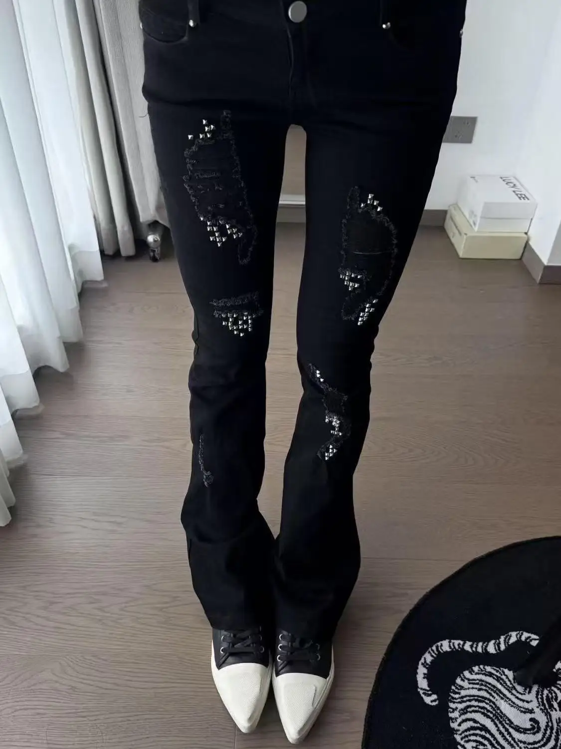 Autumn Winter Women's Low Rise Flare Jean Punk Denim Pants Dark Academia Gothic Embroidery Abi Y2K Japanese Harajuku Bell Bottom