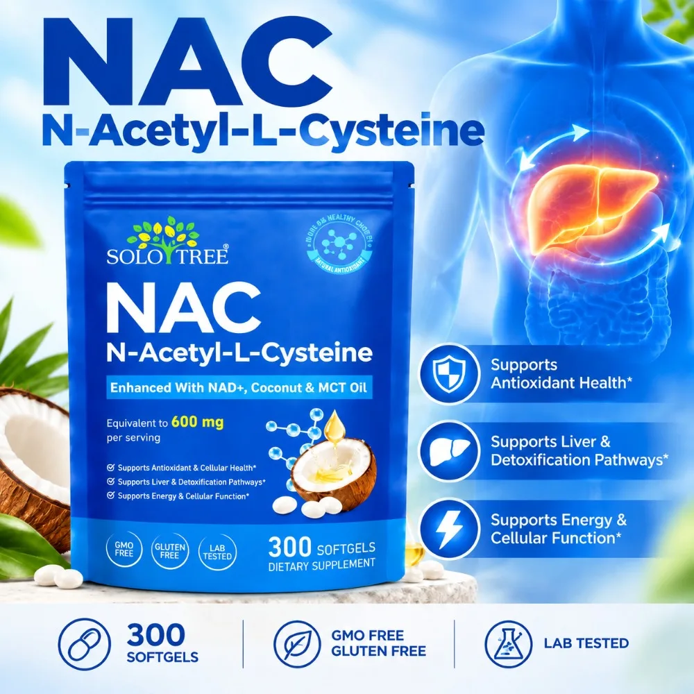 NAC N-Acetyl-L-Cysteine Softgels Supports Liver Detoxification Pathways Antioxidant & Energy with NAD+, Coconut & MCT Oil 300 Ct
