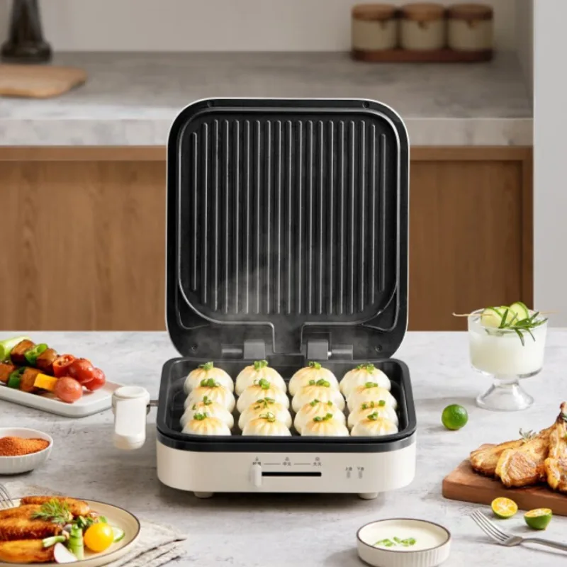 Midea Electric Sandwich Maker Grill with rapid heating, steam cooking, and a larger, deeper floating grill plate.