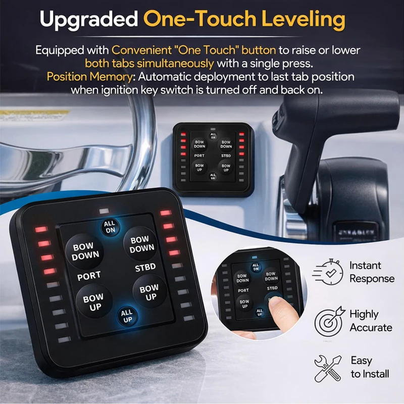 One-Touch LED Marine Boat Trim Tab Control Panel for Lectrotab, Compatible with Lenco & Bennett Actuators 12V/24V Replace SLC-11
