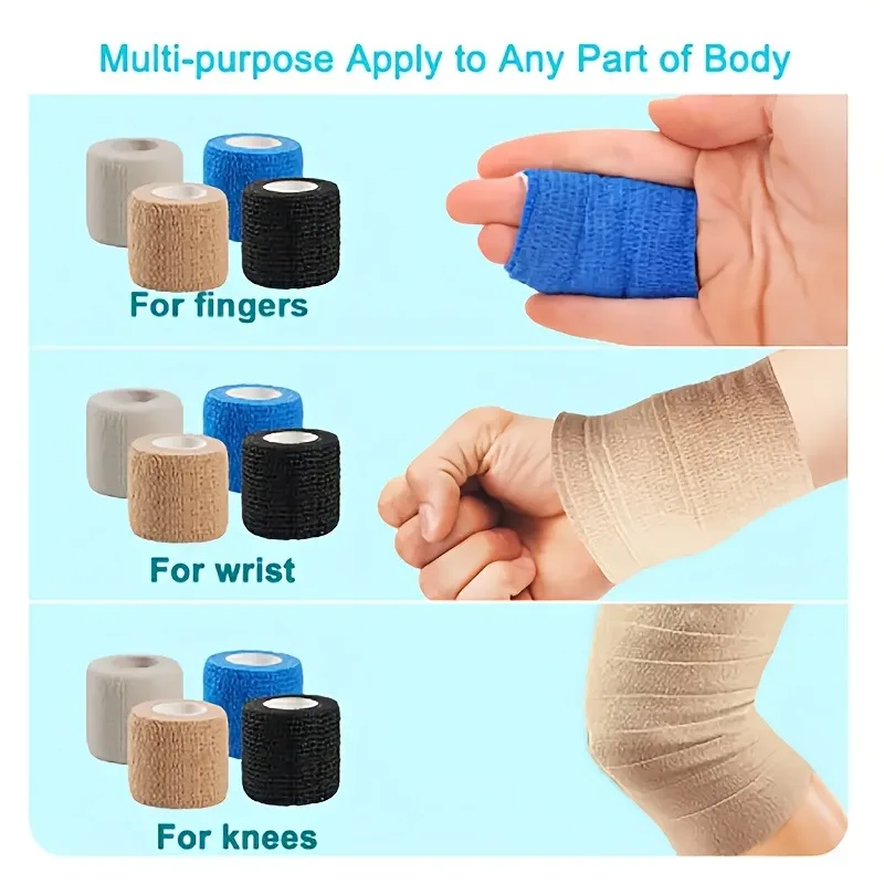 10 Rolls Beige Elastic Self Adhesive Bandage Tape Breathable Sports Wrap For Finger Wrist Ankle First Aid Gear