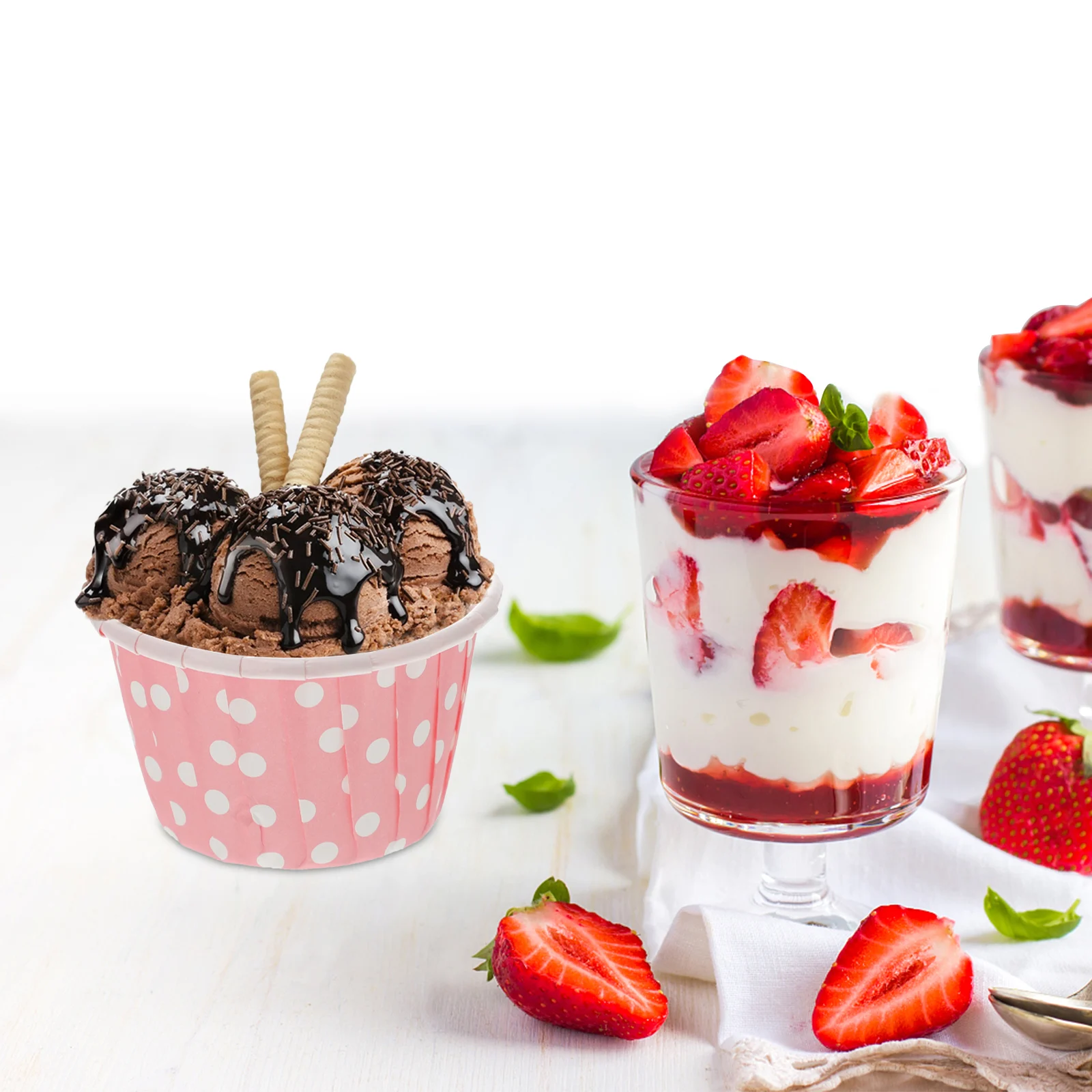 

50pcs Ice Cream Paper Cup Pink Disposable Dessert Bowl For Pudding Jelly Yogurt Mousse Party Wedding Camping Use Food Packaging
