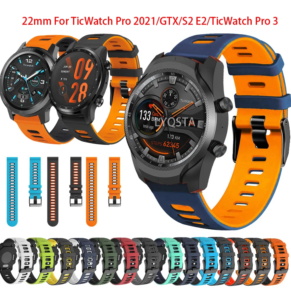 Silicone Strap For Ticwatch Pro 3 E2 S2 E 2 Gps 4g/lte Gtx 2021 2020 2019 Bracelet Watchband 22mm Correa Tic Watch pro2021