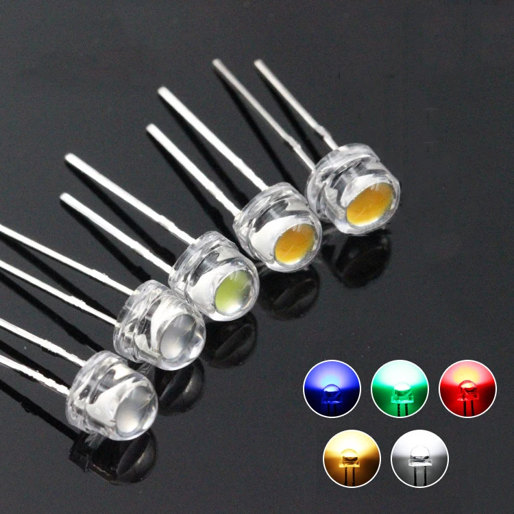 100PCS  5MM Straw Hat LED Diode Super Bright F5 Light Emitting Diodes White Red Yellow Green Blue DIY Assorted Kit led 5mm