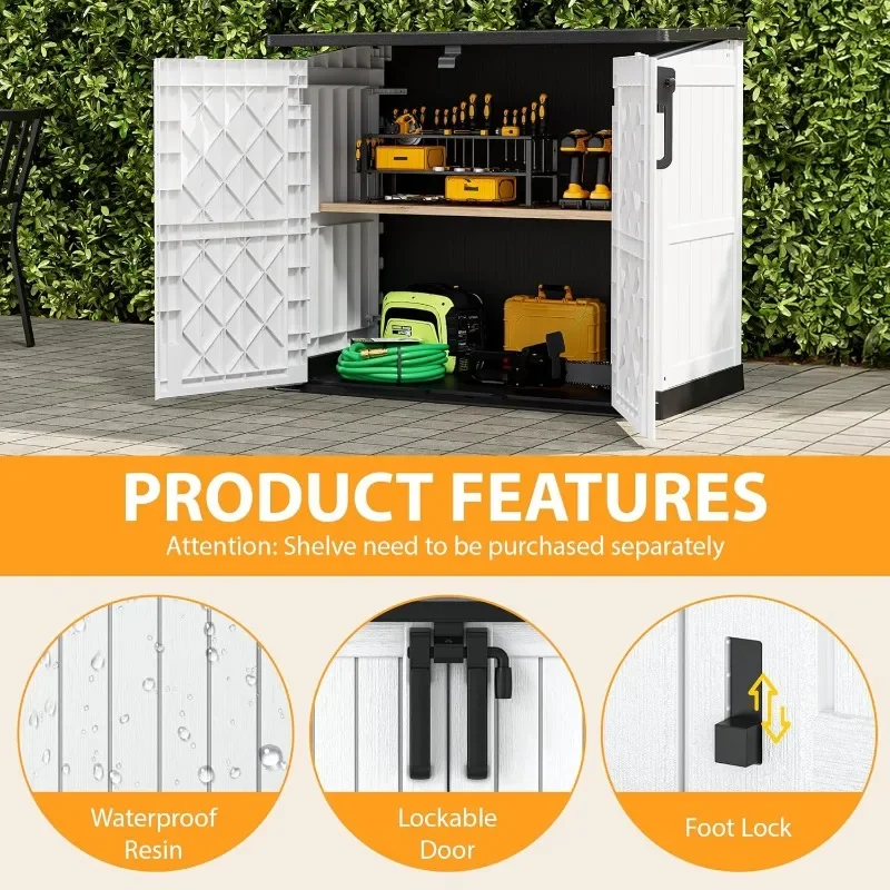 LHBcraft Outdoor Storage Cabinet 36 Cu Ft with Lockable Doors, Portable Horizontal Resin Storage Shed - Easy to Assemble