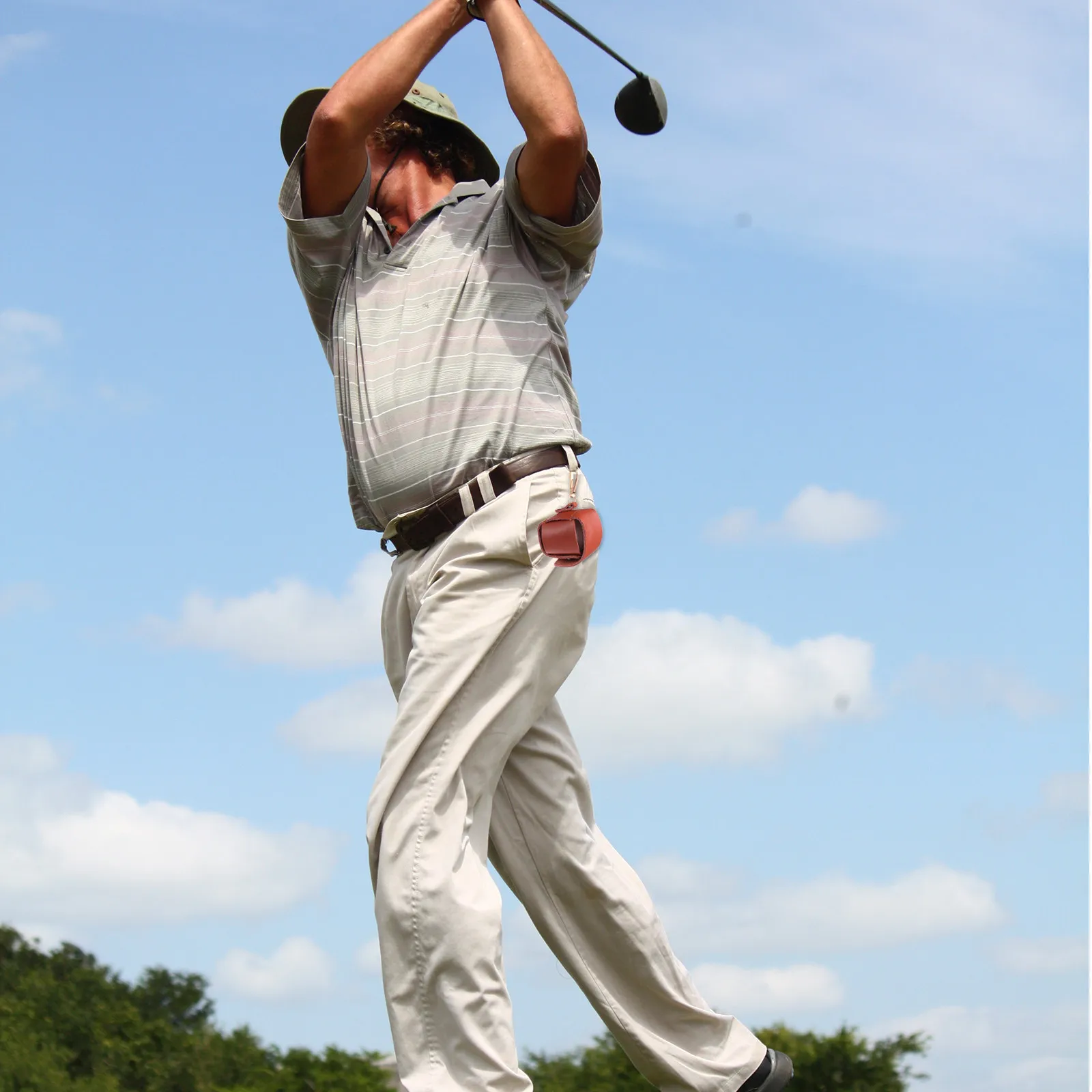 

1 pc Mini Ball Bag Portable Storage Pouch For Golf Tennis Balls Compact Durable Organizer Brown Fitness Accessory