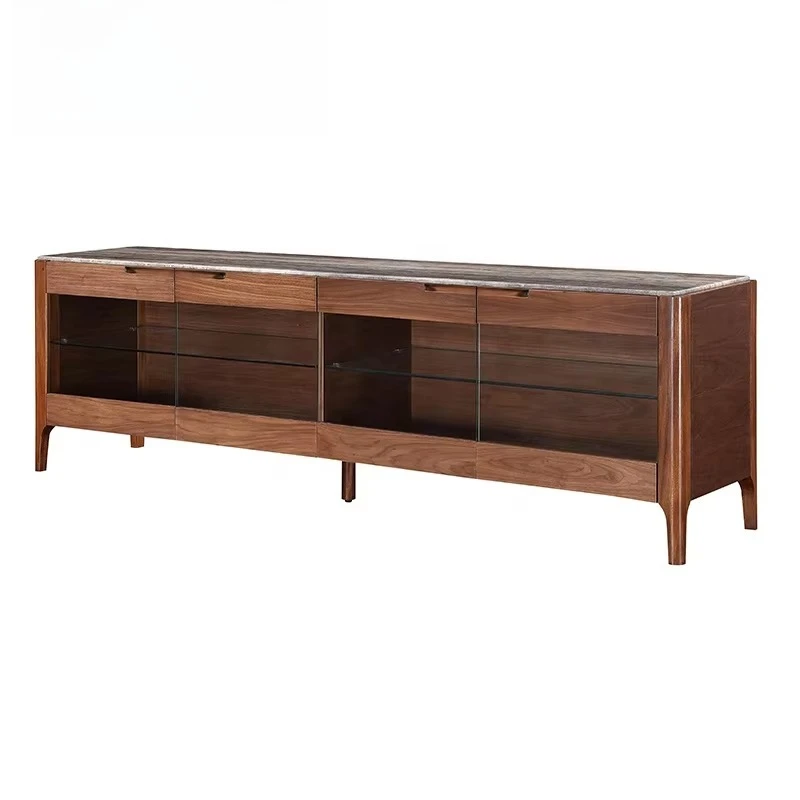 Solid wood frame marble surface glass drawer 2nd floor modern living room TV cabinet