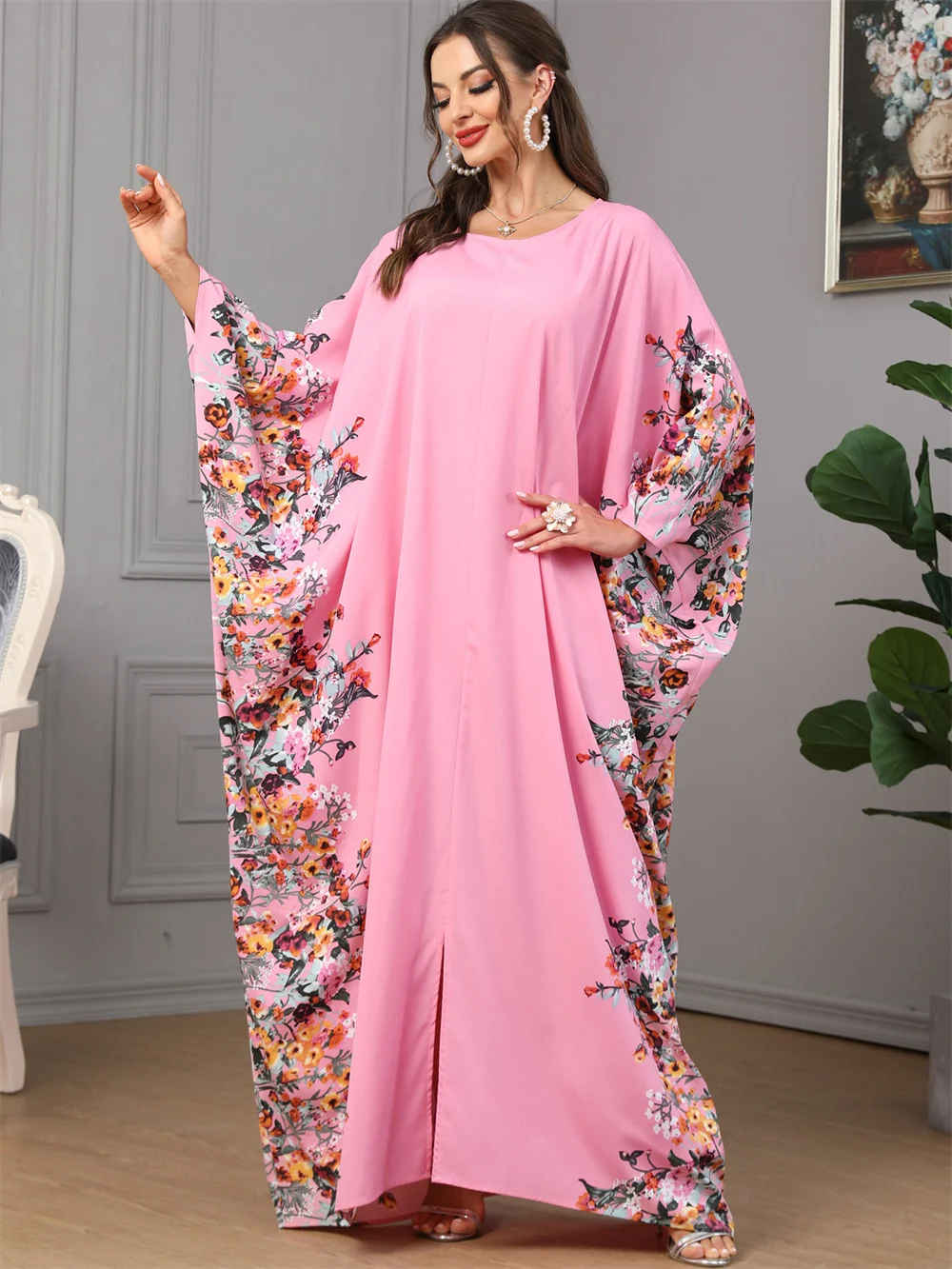 Vestido musulmán de lujo para mujer, caftán marroquí, bata para mujer musulmana, color rosa, Maxi Batwing, jalabiya, Dubái, novedad de 2024