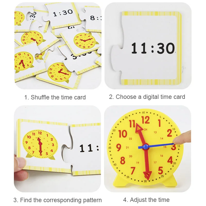 Children Montessori Clock Educational Toys Hour Minute Second Cognition Matching Puzzle Toys Kids Early Preschool Teaching Aids