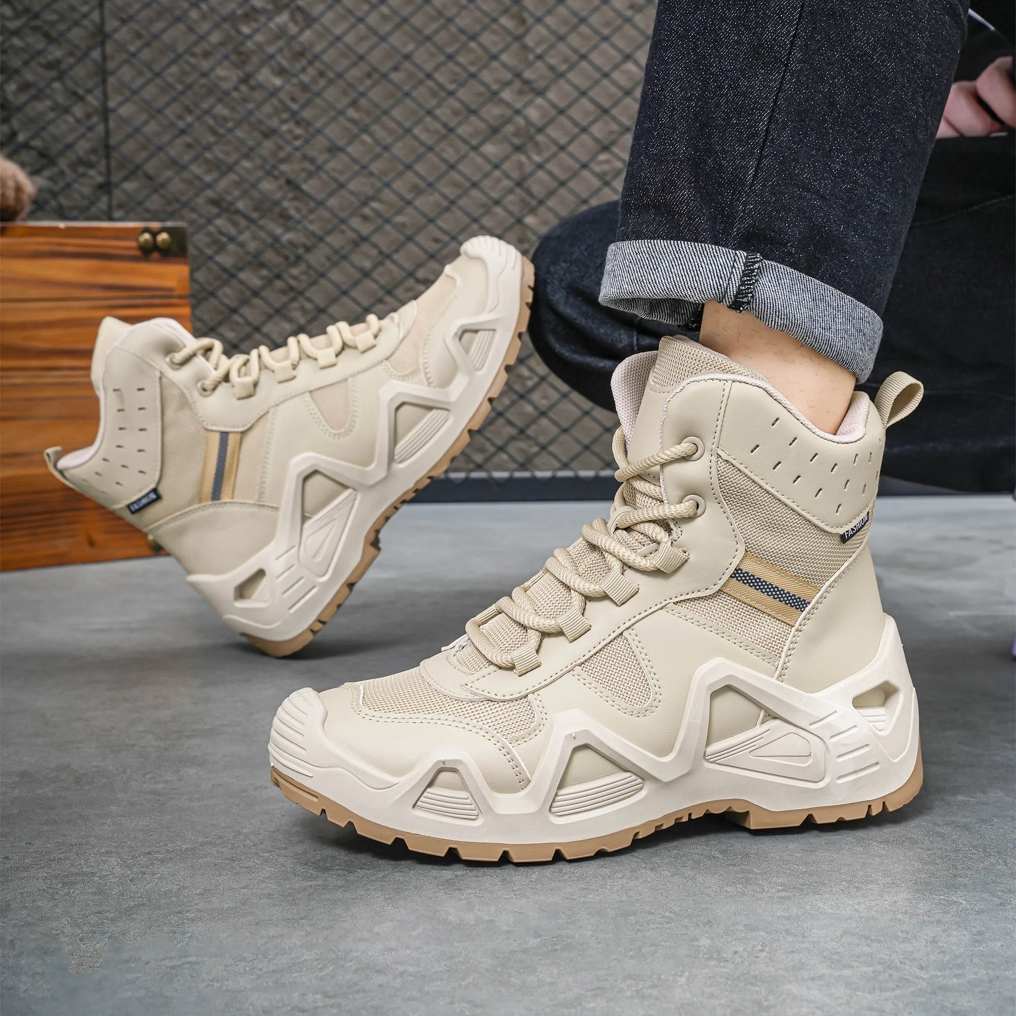 Men's high top boots, hiking boots, anti slip and wear-resistant retro casual fashion men's shoes, outdoor sports shoes - view 6