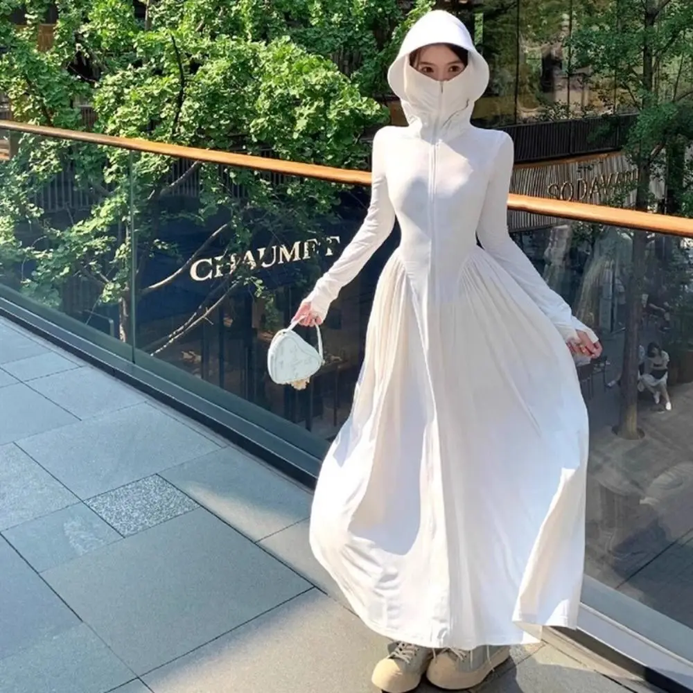 

Fashion UPF50+ Sun Protection Clothing Breathable Slim Fit Women's Hoodie Ice Silk Lightweight Sunscreen Dress Summer