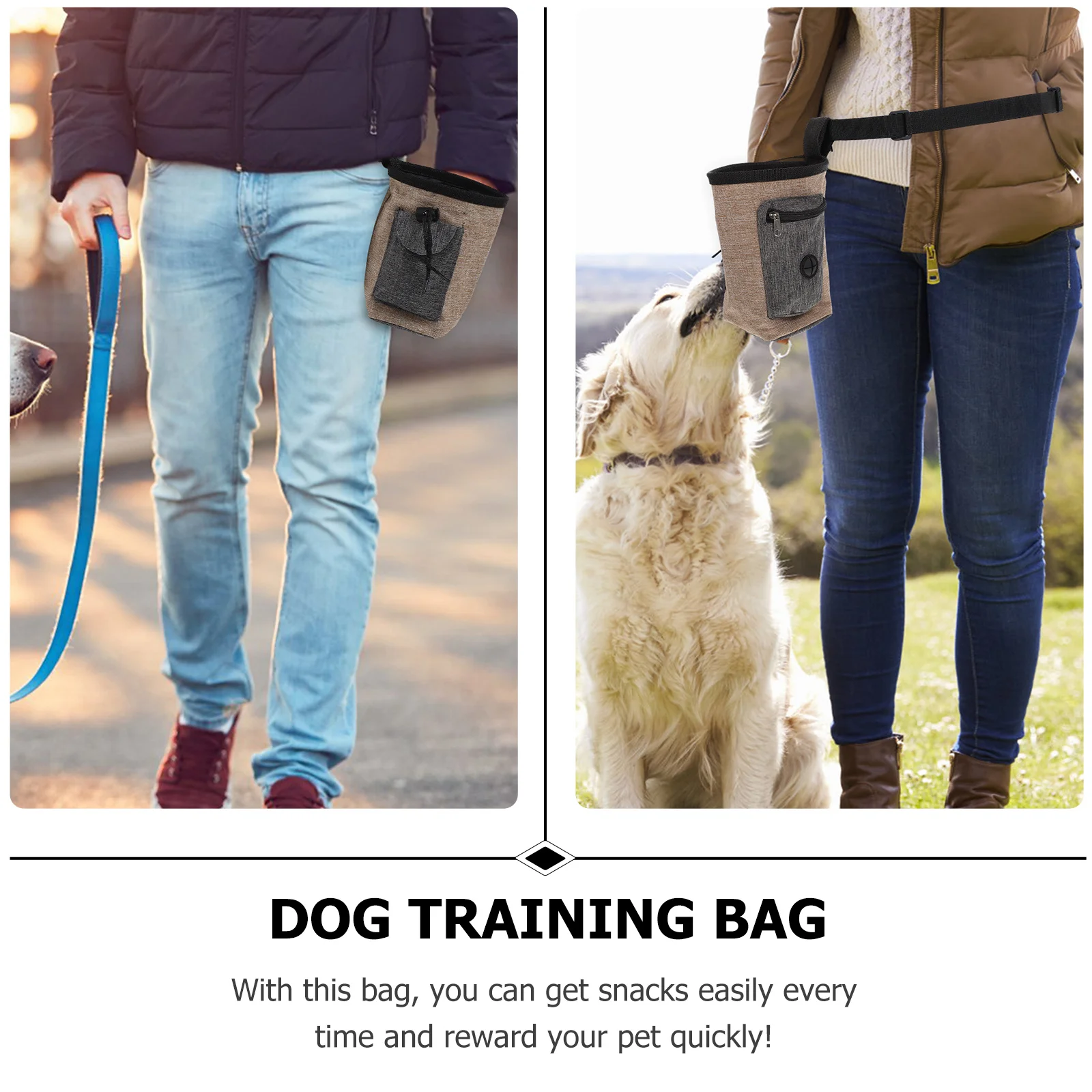 حقيبة علاج الكلاب من البوليستر المتين للمشي في الهواء الطلق للوجبات الخفيفة والمفاتيح وأكواب طعام الحيوانات الأليفة ومستلزمات تدريب الكلاب باللون البني المقاوم للماء