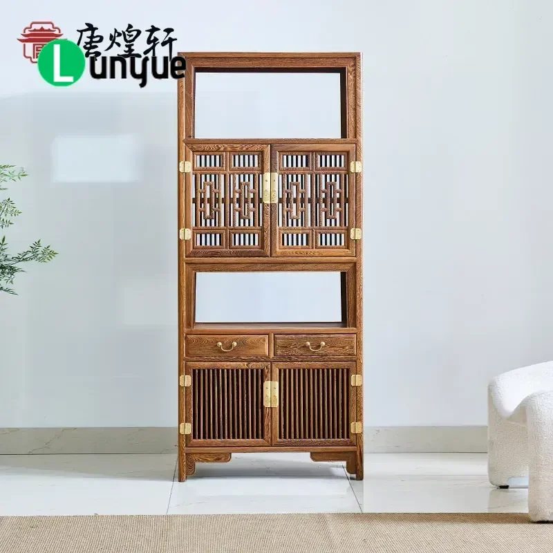 New Chinese Style Solid Wood Bookshelf Mahogany Chicken Wing Wood Display Cabinet Tea Shelf Duobao Pavilion Furniture for