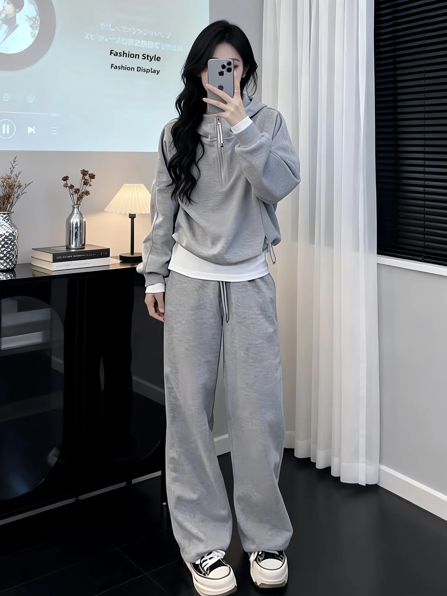 

Casual Sportswear Set Women's Spring Autumn Loose Hoodie Sweatpants Two-Piece Trendy Outfit Long Sleeve Zipper Cardigan