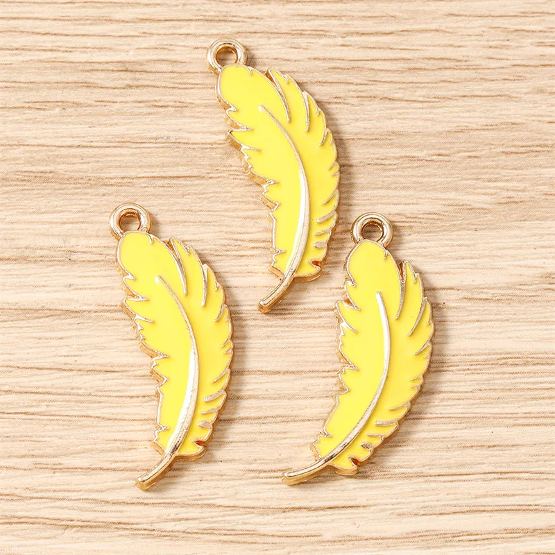 Tusember 20pcs Enamel Feather Charms Pendants for Handmade DIY Jewelry Making Craft