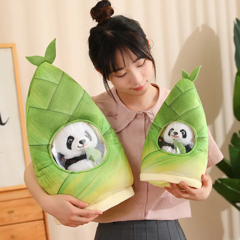 Cute Funny Bamboo Panda Plush Toy Stuffed Animals Hiding Pillow Intresting Bag Soft Toys Gifts