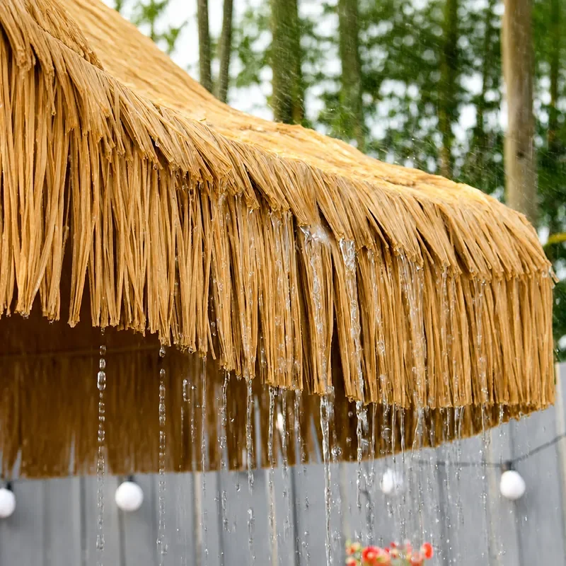 Aijia Outdoor Thatched Parasol Straw Sun Umbrella with Middle Column for Courtyard Patio Table Chair Scenic Spot Stall Shade