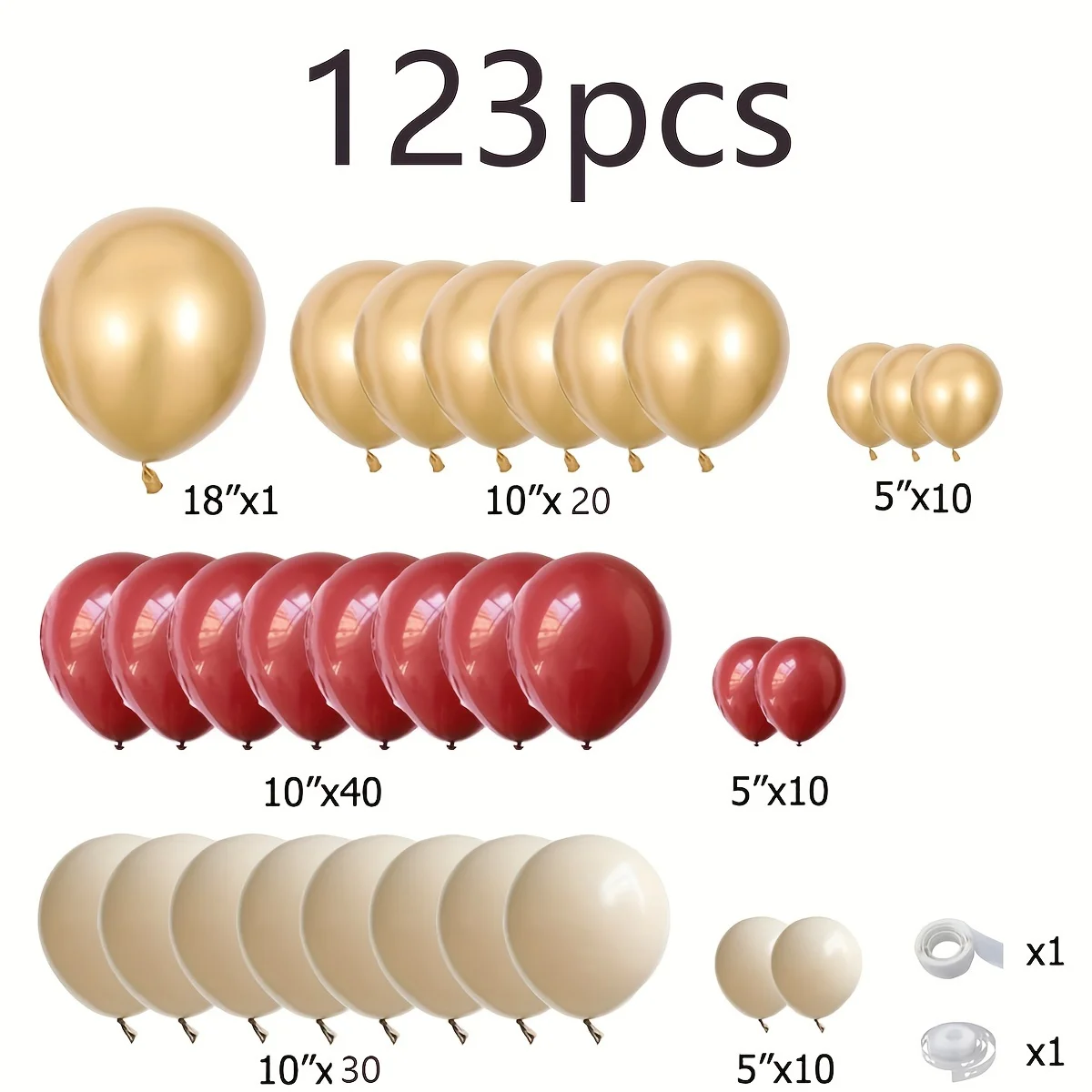 123pcs Burgundy Balloon Garland Arch Kit, Burgundy and Sand White Metallic Gold Balloons for Maroon Wedding Valentines Day Baby Shower Birthday Wedding Wine Party Decorations - view 3