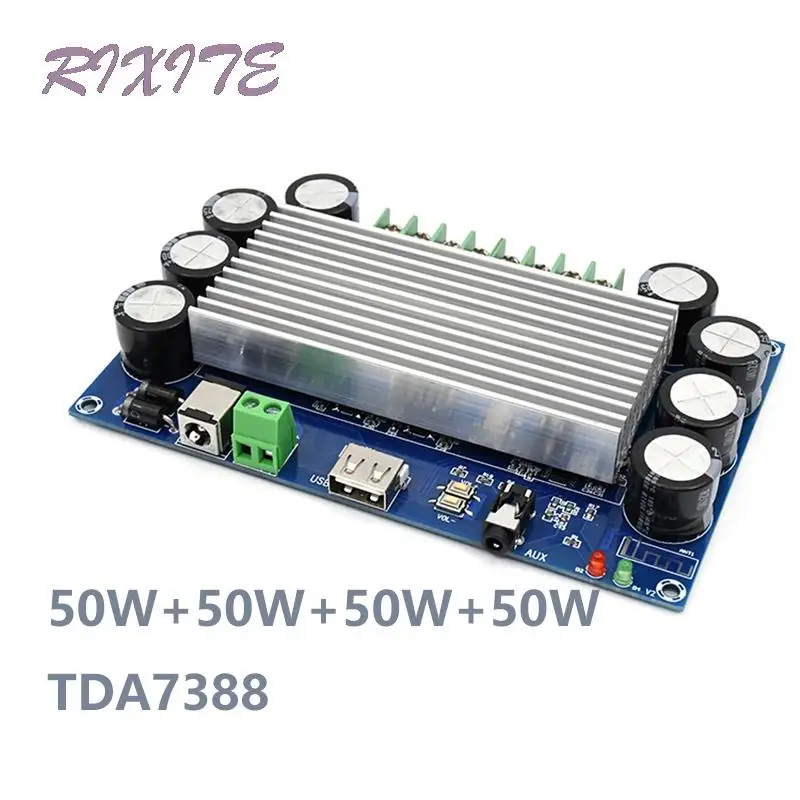 4*50W Bluetooth 5.0 TDA7388 Audio Power Amplifier Board Automotive AMP Class AB Car Music Player Home Theater Amplifiers USB AUX