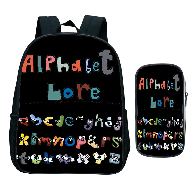 Mochila con estampado de letras para niños y niñas, bolsa para bolígrafos con alfabeto, juego divertido para guardería, mochila escolar de 2 piezas