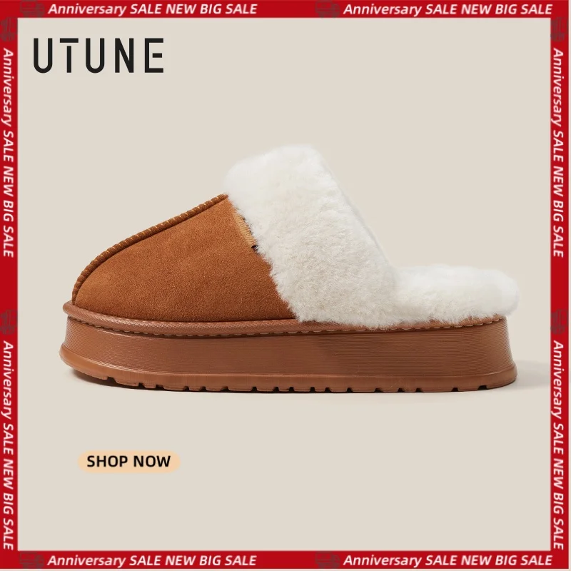 UTUNE Winter Shoes for women Plush Lined Warm Home Slippers Non-Slip EVA Sole Lightweight Stylish Design Slide Easy To Clean