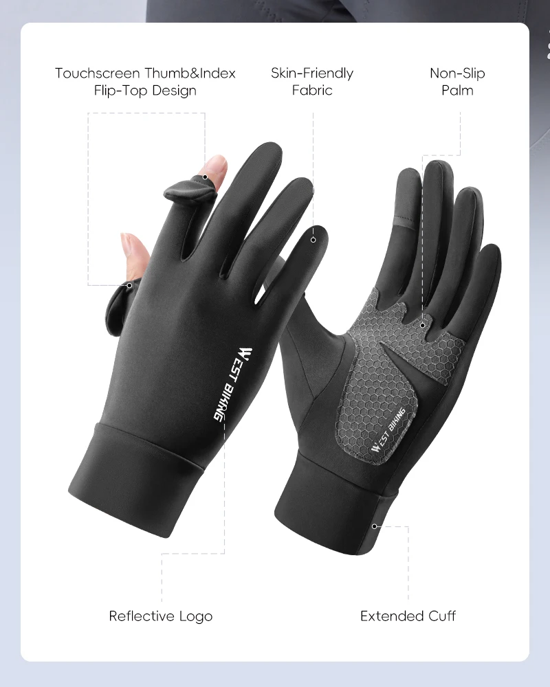 WEST BIKING Herren Fahrradhandschuhe mit rutschfester Silikonhandfläche, UPF50+, atmungsaktiv, Sommer-Flip-Finger-Touchscreen-Fahrradausrüstung – Detail 10