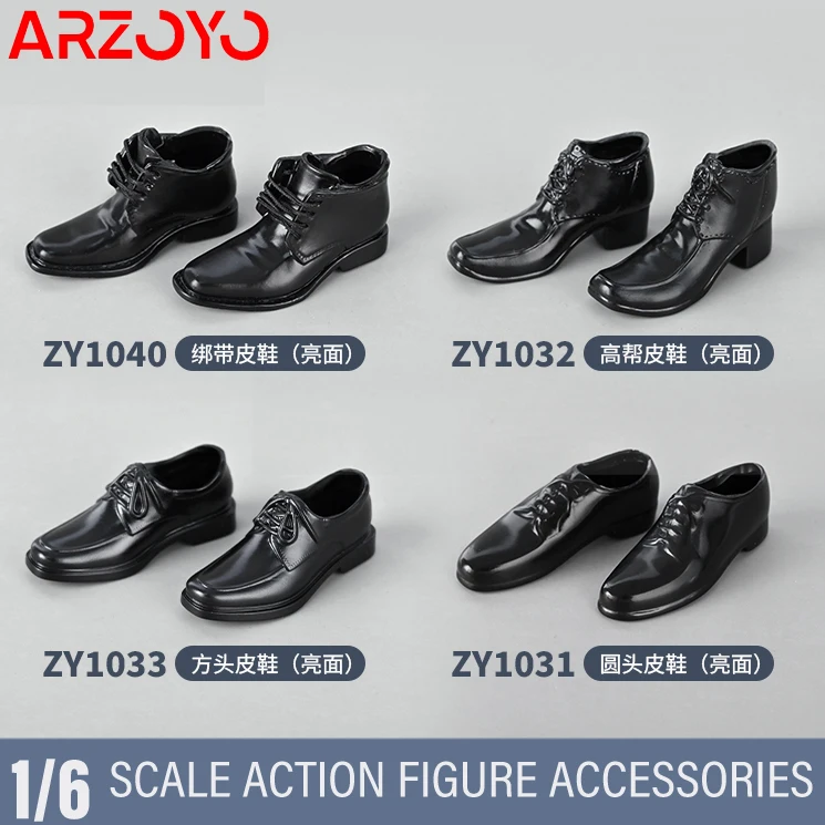 ZYTOYS ZY1031 ZY1032 ZY1033 ZY1040 1/6 Male Black Round Toe/High Top Leather Shoes for 12