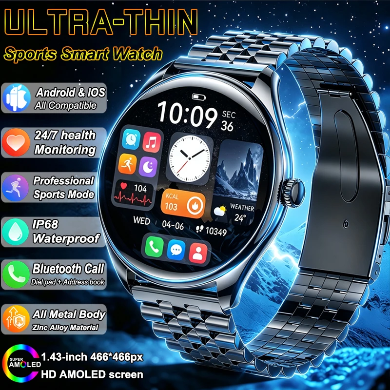 New Ultra Thin Sports Smart Watch Men Women AMOLED Screen Heart Rate Fitness Tracker Waterproof Call Smartwatch For iOS Android