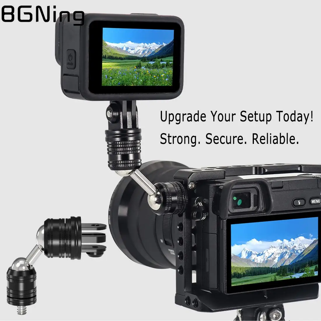 محول تركيب قابل للتعديل برأس كروي مزدوج مع برغي 1/4 لـ Gopro Here 13 12 لـ Insta360 لحامل كاميرات الحركة DJI Osmo