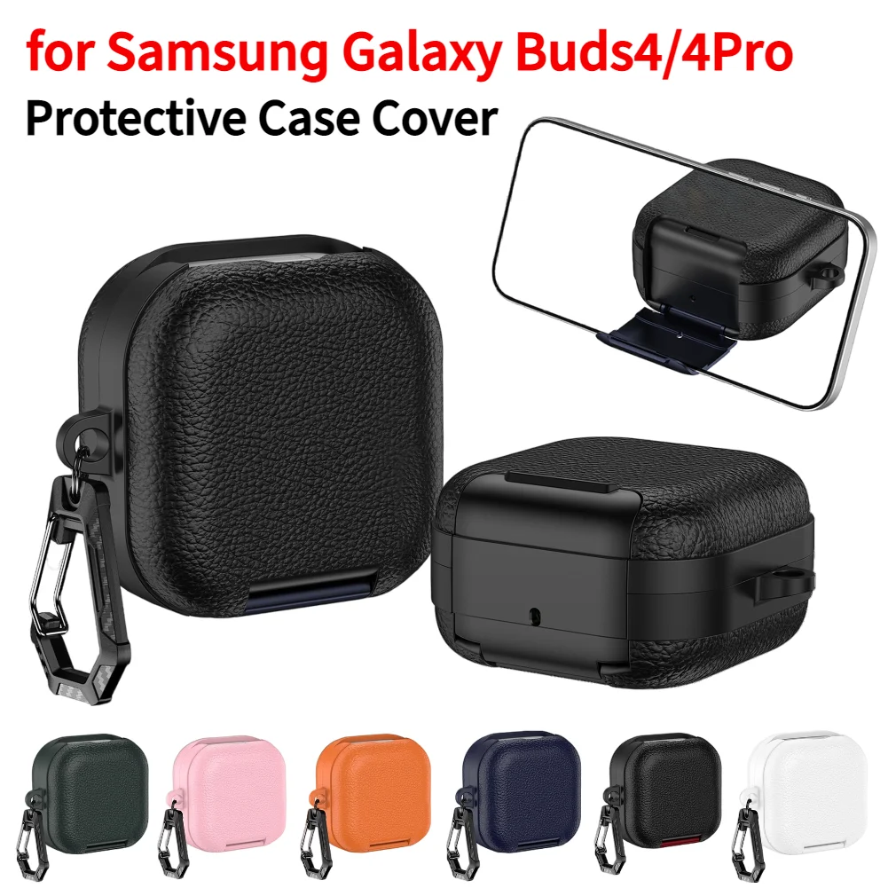 2026 Business PU Leather Earbuds Case With Phone Stand For Samsung Galaxy Buds 4 Pro Full Cover Shell For Galaxy Buds 4