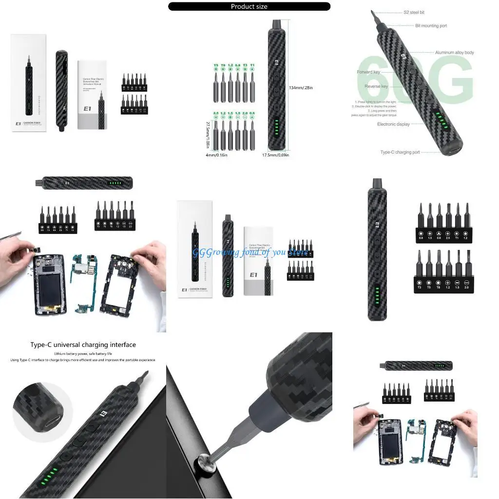 

H9EB Professional Electric Screwdriver Set Carbon Fiber For Detailed Electronic Fixes