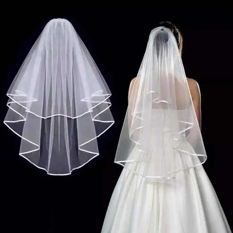 Velos de novia cortos de tul de dos capas con peine, blanco, marfil, accesorios de boda