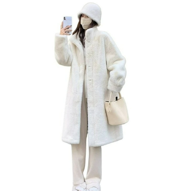 

Осенняя мода, новый стиль, зимнее утолщенное длинное меховое меховое пальто с воротником-стойкой, универсальное меховое пальто, экологически чистое меховое пальто, женское пальто