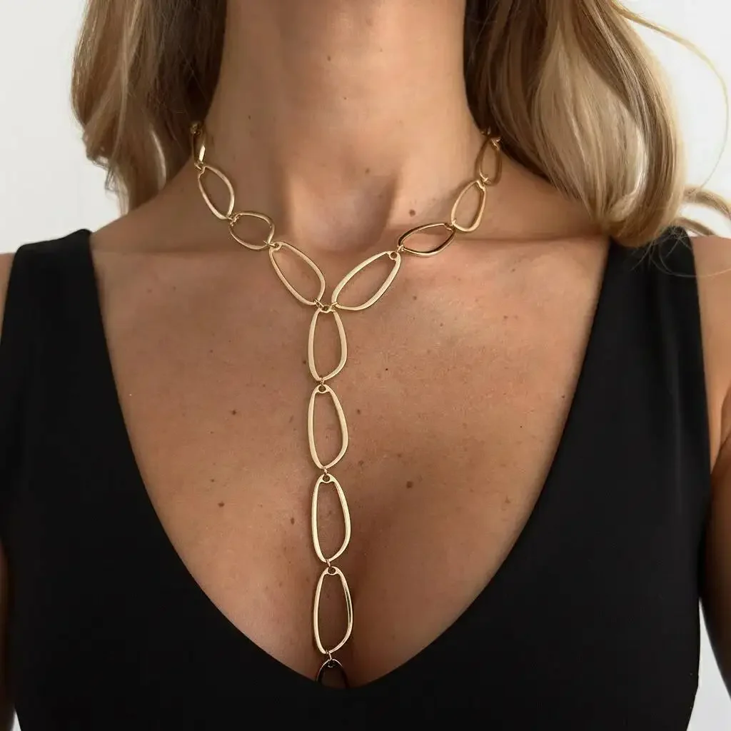 

New Simple Irregular Metal Hollow Square Pendant Necklace For Women Trendy Creative Y-Shaped Clavicle Chain Charm Jewelry